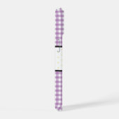 Paarse Gingham Plaid Bloemen Monogram iPhone 15 Case (Rechterkant)