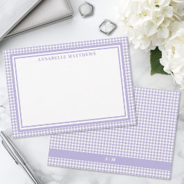 Paarse Gingham Plaid Persoonlijk Notitiekaartje