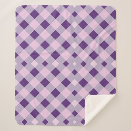 Paarse gingham plaid Sherpa Blanket Deken (Voorkant)