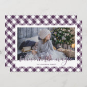 Paarse Gingham Pset gelooft in de magische foto Feestdagenkaart (Voorkant / Achterkant)