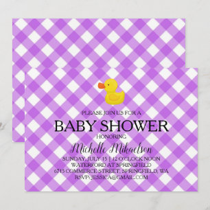 Paarse Gingham Rubber Duckie Baby Shower Kaart