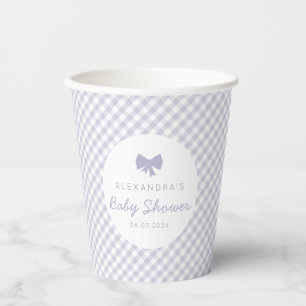 Paarse gingham schattig meisje boog baby shower papieren bekers