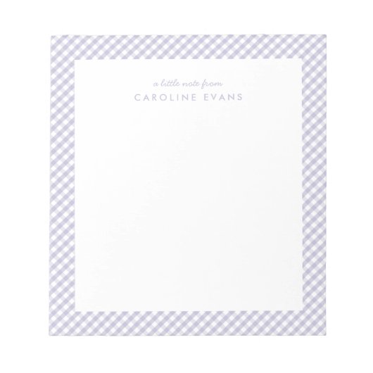 Paarse gingham, simpel gepersonaliseerd kinder notitieblok (Voorkant)