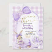 Paarse Gingham Strik Das Feest Konijn Thee Derde V Kaart (Voorkant)