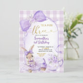 Paarse Gingham Strik Das Feest Konijn Thee Derde V Kaart (Staand voorkant)
