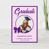Paarse Gingham Strik Foto Afstudeercadeau Kaart (Voorkant)