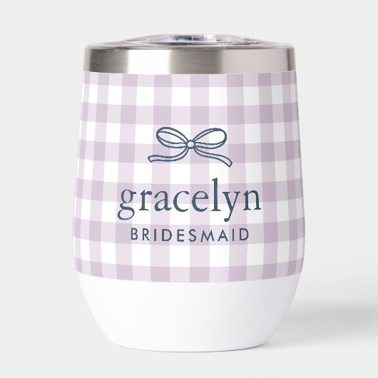 Paarse Gingham Strik Monogram Bruidsmeisje Cadeau (Voorkant)