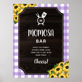 Paarse Gingham Sunflower Monogram Momosa Bar Poster