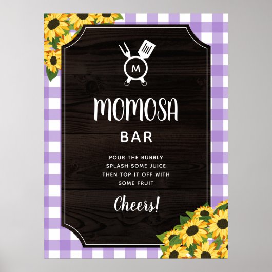 Paarse Gingham Sunflower Monogram Momosa Bar Poster (Voorkant)