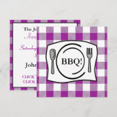 Paarse Gingham Tablecloth BBQ Kaart (Voorkant / Achterkant)
