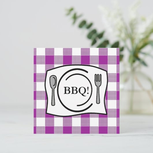 Paarse Gingham Tablecloth BBQ Kaart (Staand voorkant)