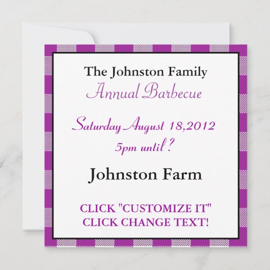 Paarse Gingham Tablecloth BBQ Kaart (Achterkant)