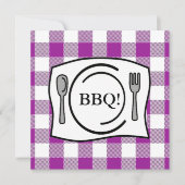 Paarse Gingham Tablecloth BBQ Kaart (Voorkant)