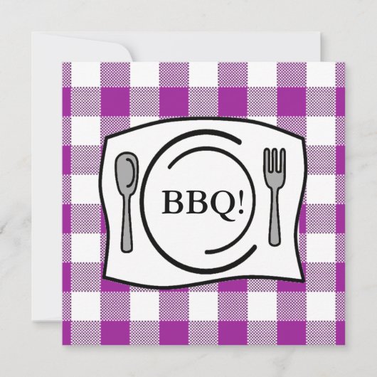 Paarse Gingham Tablecloth BBQ Kaart (Voorkant)