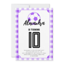Paarse Gingham Voetbal Meisjes Verjaardag