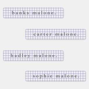 Paarse Gingham Waterdichte Naam Labels