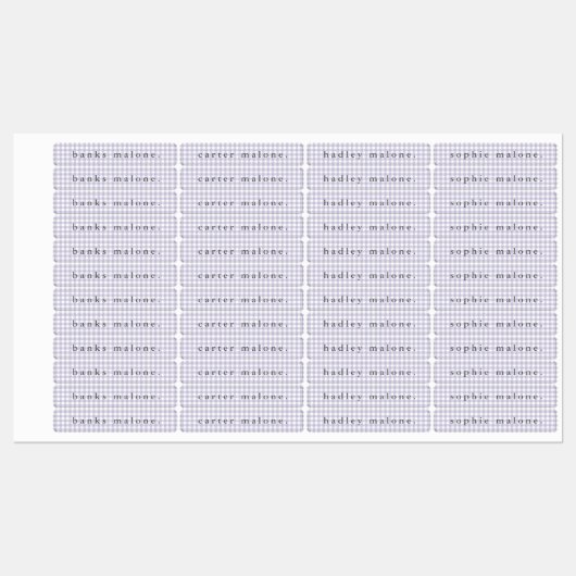 Paarse Gingham Waterdichte Naam Labels (Vel)