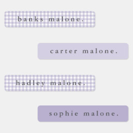Paarse Gingham Waterdichte Naam Labels