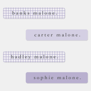 Paarse Gingham Waterdichte Naam Labels