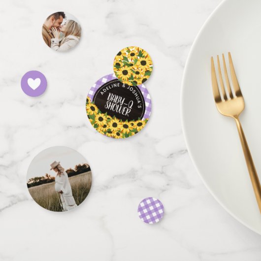 Paarse Gingham & Zonnebloemen Baby-Q Douche Confetti (Groep)
