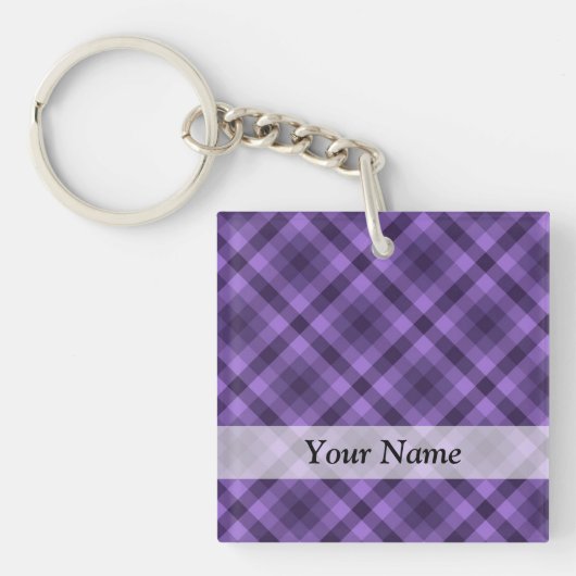 Paarse ginghampatroon sleutelhanger (voorkant)