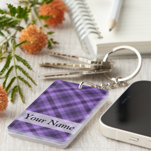 Paarse ginghampatroon sleutelhanger (Voorkant Rechts)
