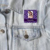 Paarse ginghampatroon vierkante button 5,1 cm (In situ)