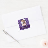 Paarse ginghampatroon vierkante sticker (Envelop)