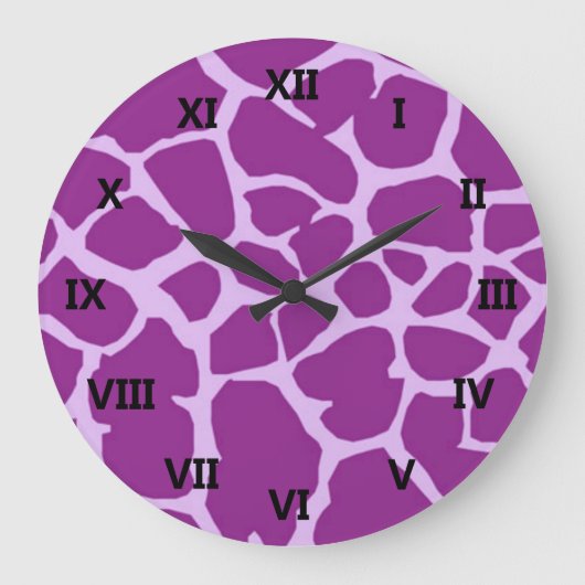Paarse Giraffe Art Grote Klok (Voorkant)