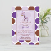 Paarse Giraffe Baby shower Kaart (Staand voorkant)