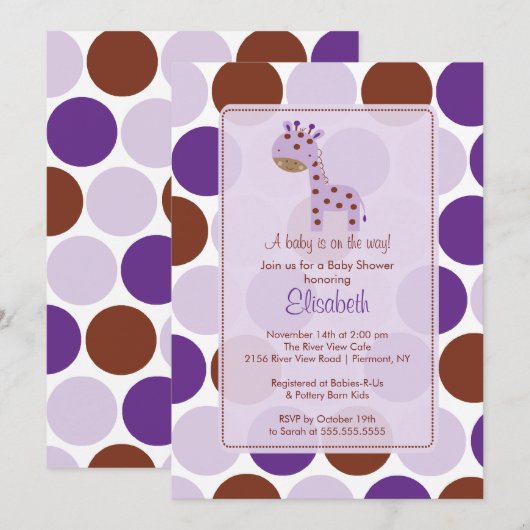 Paarse Giraffe Baby shower Kaart (Voorkant / Achterkant)
