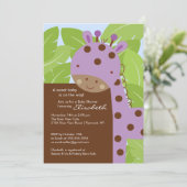 Paarse Giraffe Baby shower Kaart (Staand voorkant)