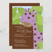 Paarse Giraffe Baby shower Kaart (Voorkant / Achterkant)