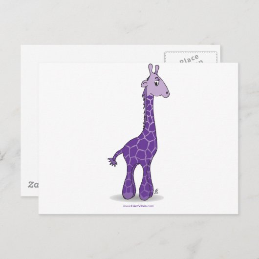 Paarse giraffe briefkaart (Voorkant / Achterkant)