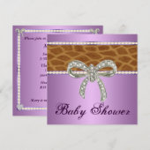 Paarse Giraffe Diamond Bow Baby shower Invitation Kaart (Voorkant / Achterkant)