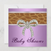 Paarse Giraffe Diamond Bow Baby shower Invitation Kaart (Voorkant)