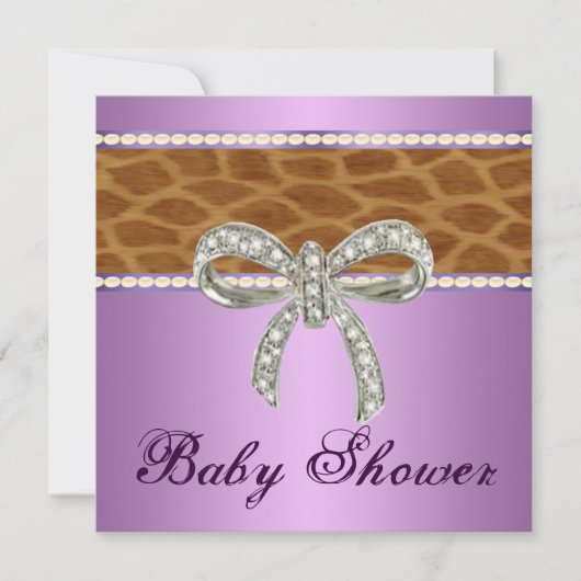 Paarse Giraffe Diamond Bow Baby shower Invitation Kaart (Voorkant)