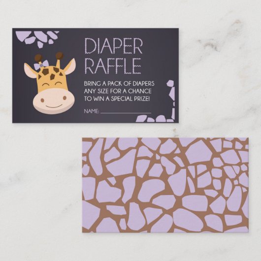 Paarse Giraffe Luier Raffle Ticket Informatiekaartje (Voorkant / Achterkant)