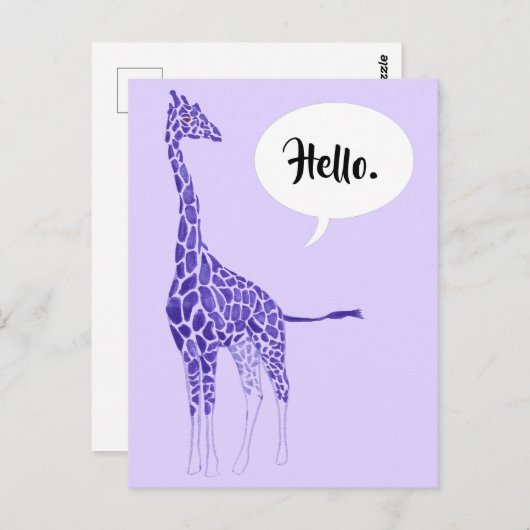 Paarse Giraffe op lavender Hallo Briefkaarten (Voorkant / Achterkant)