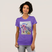 Paarse Giraffe schattige Waterverf Womenen T Shirt (Voorkant volledig)