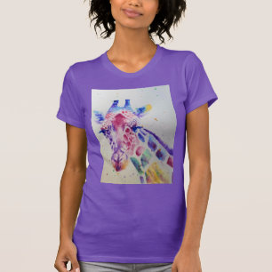 Paarse Giraffe schattige Waterverf Womenen T Shirt
