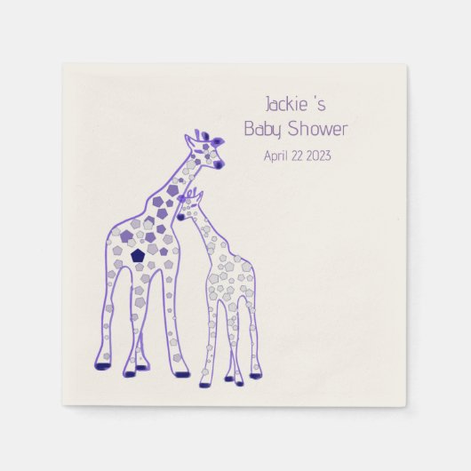 paarse giraffen - baby shower servetten (Voorkant)