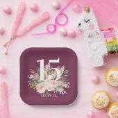 Paarse girale waterverf florelegant verjaardag papieren bordje (Feest)