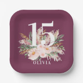 Paarse girale waterverf florelegant verjaardag papieren bordje (Voorkant)