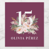 Paarse girale waterverf florelegant verjaardag wijn etiket (Enkel label)