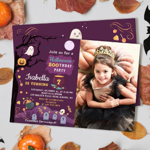 Paarse Girls Halloween Birthday Foto Kaart