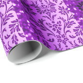 Paarse Girly Damask en Glitter Christmas Cadeaupapier (Rol Hoek)