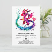 Paarse Girly Dragon Digitaal Meisje Verjaardag Kaart (Staand voorkant)