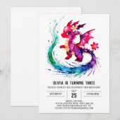 Paarse Girly Dragon Digitaal Meisje Verjaardag Kaart (Voorkant / Achterkant)