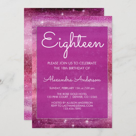 Paarse Girly Glitter Sparkle 18e verjaardag Kaart (Voorkant / Achterkant)